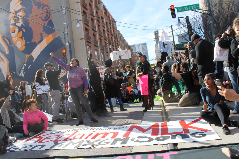 Protesters on Martin Luther King, Jr. Day. Photo by Anna Simonton.