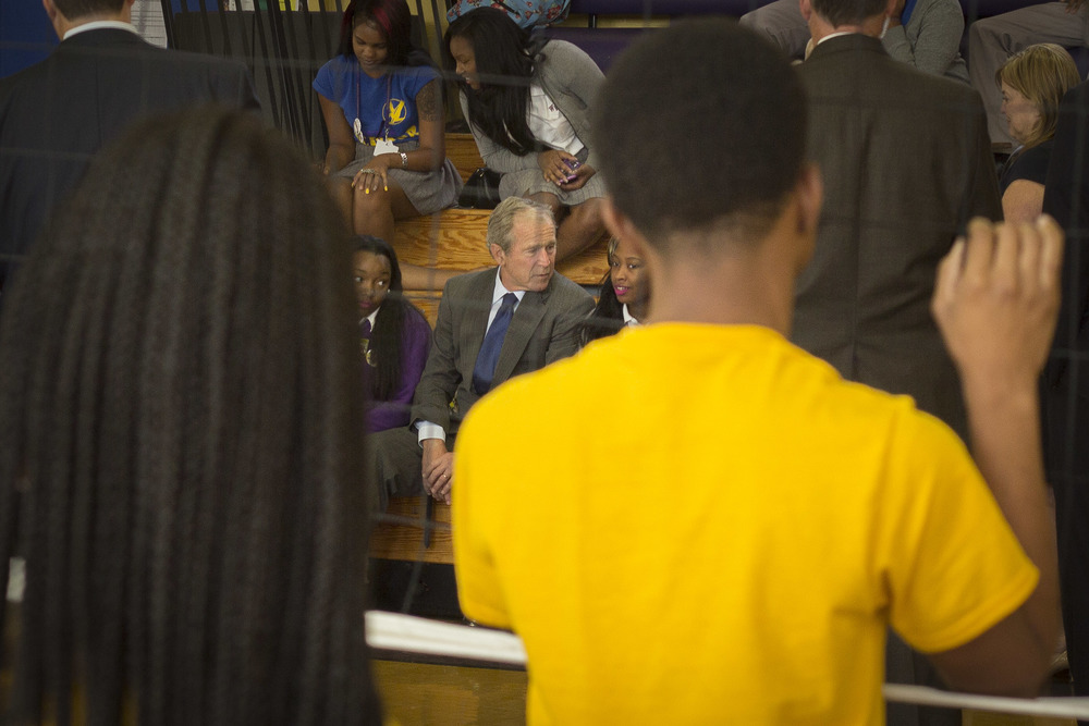 George W. Bush at Warren Easton High School in New Orleans. Photos by Nik Nerburn.