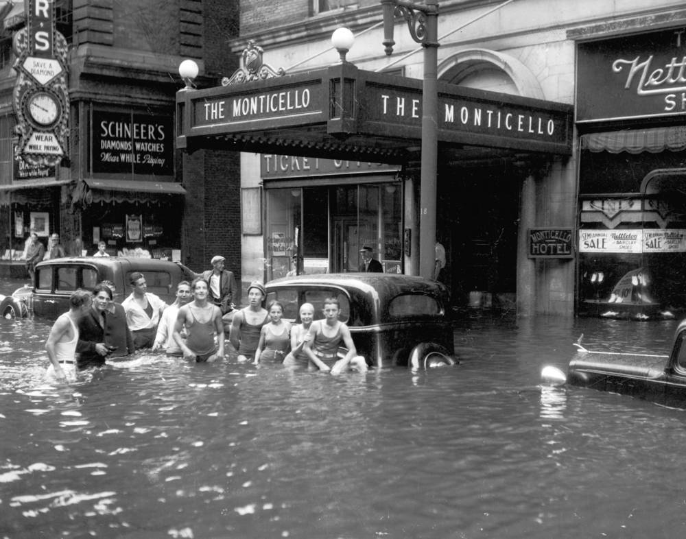 Granby St in Norfolk flooded during the 1933 Chesapeake-Potomac Hurricane. Courtesy of Sergeant Memorial Collection, Norfolk Public Library.