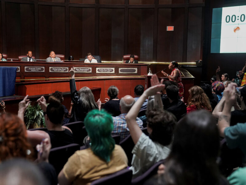 Pack City Hall: Rev. Keyanna Jones speaks while community members attend the city council meeting to protest against the controversial "Cop City" project, inside the city hall in Atlanta on May 15, 2023. REUTERS/Megan Varner.