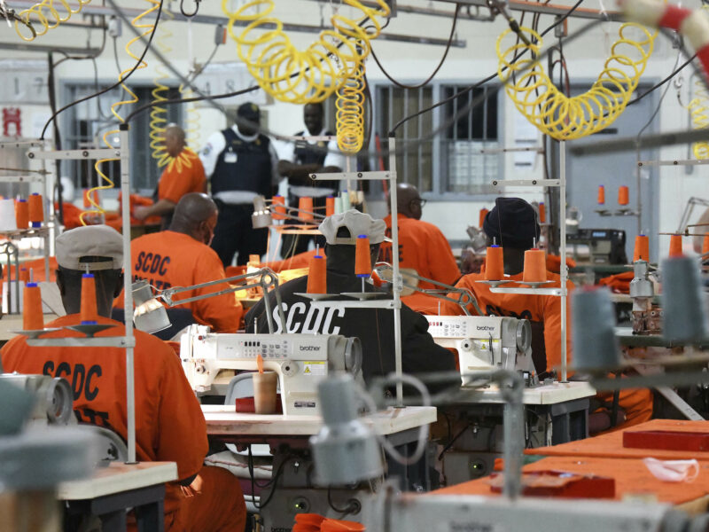 Prison workers making uniforms at Lee Correctional Institution in Bishopville, South Carolina. (AP Photo/Meg Kinnard) Rehabilitation stops being a priority for officials when it conflicts with prison labor—abruptly shutting down programs, citing labor costs.