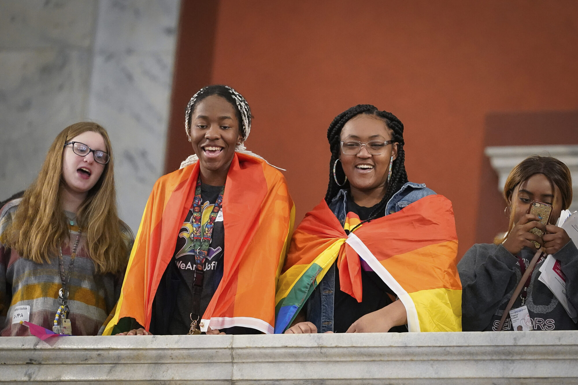 Young people gather during a rally held by Fairness Campaign to advance LGBTQ rights, Wednesday, February 19, 2020, in the Rotunda at the State Capitol, Frankfort, Kentucky. (AP Photo/Bryan Woolston) Finding hope and solidarity for LGBTQ Kentucky youth. A trans student on how they and other LGBTQ Kentucky youth are dealing with the mental health fallout of Senate Bill 150 in schools.
