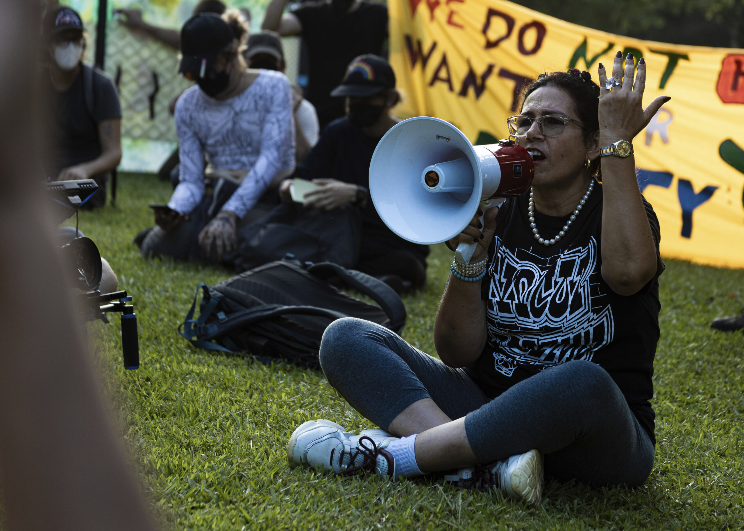Belkis, the mother of slain eco-activist Manuel Teran, leads protesters in a chant in Atlanta on June 28, 2023. (Sipa via AP Images)
Mutual aid allows movements to resist and transform oppressive systems. It could also be what ultimately sustains us against climate change.